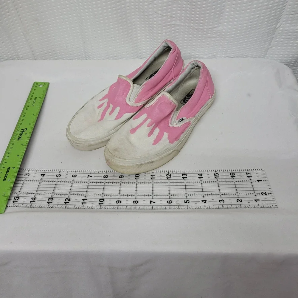 Vans Classic Slip On Custom Pink Drip White Canvas Skate Shoes Womens‎ 8.5 Men 7